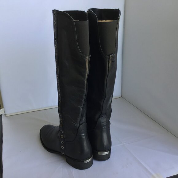 Michael Kors Dora Black Leather Retro Vintage 90s Stud Moto Knee Boots Size 9M - Picture 5 of 11